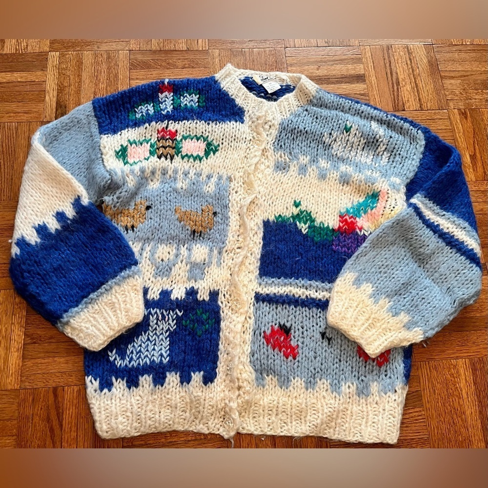 Vintage Grazia Hand Chunky Knit Wool Blend Sweater Cardigan